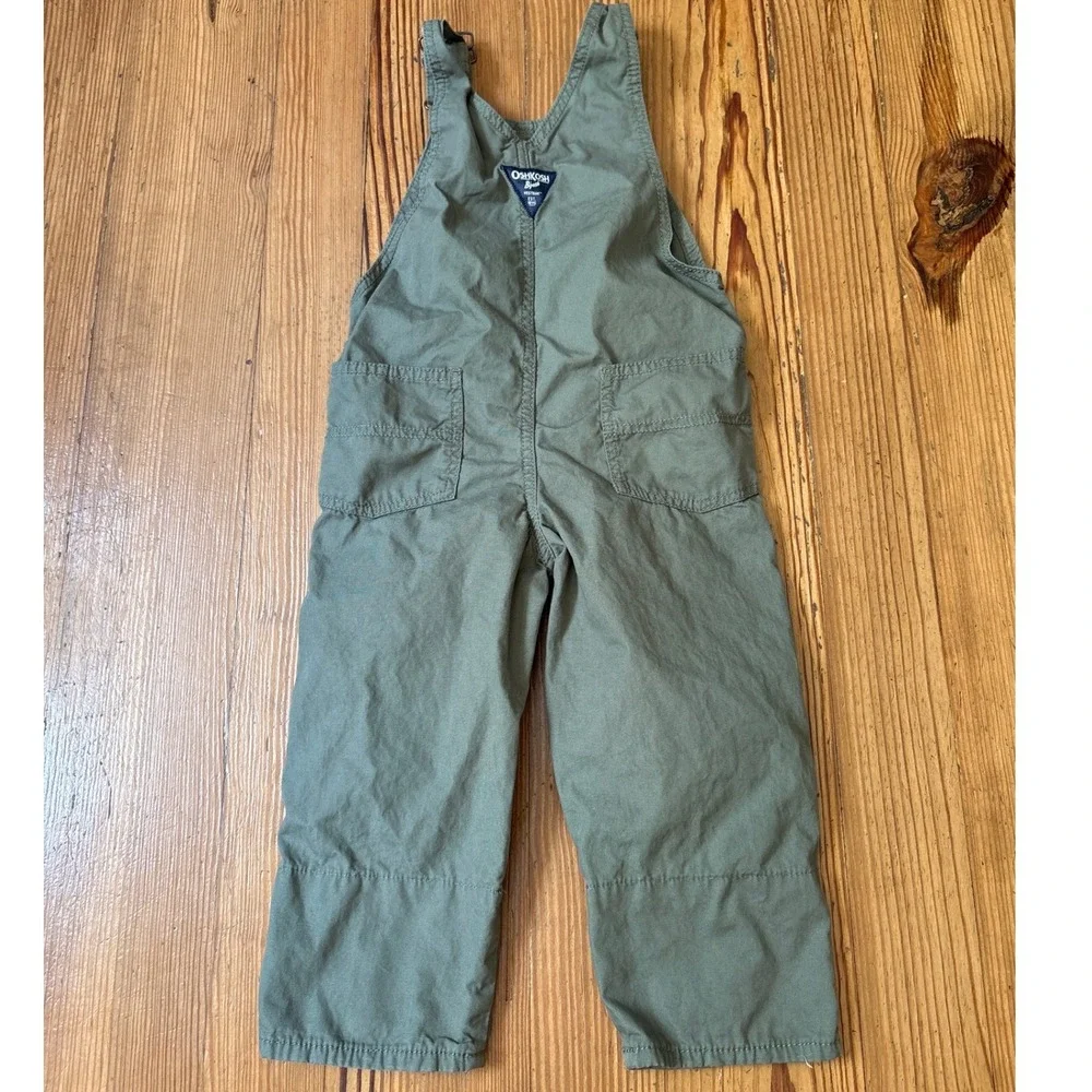 OshKosh B'gosh Overalls Kids Olive Green Cotton Twill Utility Bibs SIZE 4T